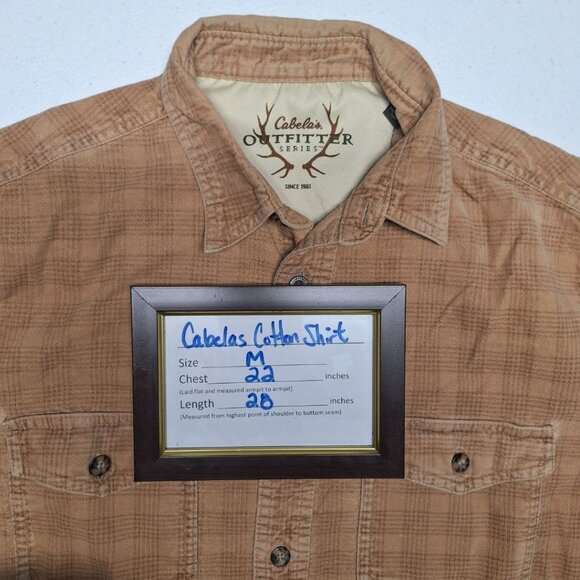 Cabelas Button Down Flannel Cotton Mens Medium Tan Beige Long Sleeve Heavy Duty - Picture 5 of 6